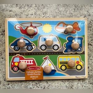 Melissa & Doug Vehicles Wooden Knob Puzzle - Blue, Red, Yellow, Green